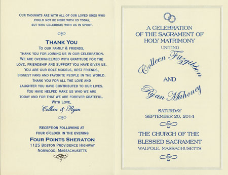 blue wedding program cover